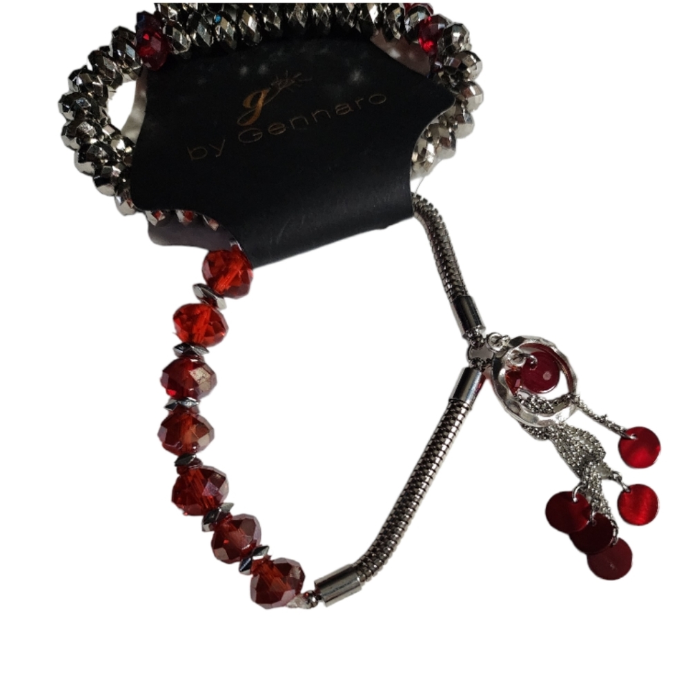 NWT G by Gennaro Red and Silver Stretch Bracelets Set of 3 - Picture 4 of 4